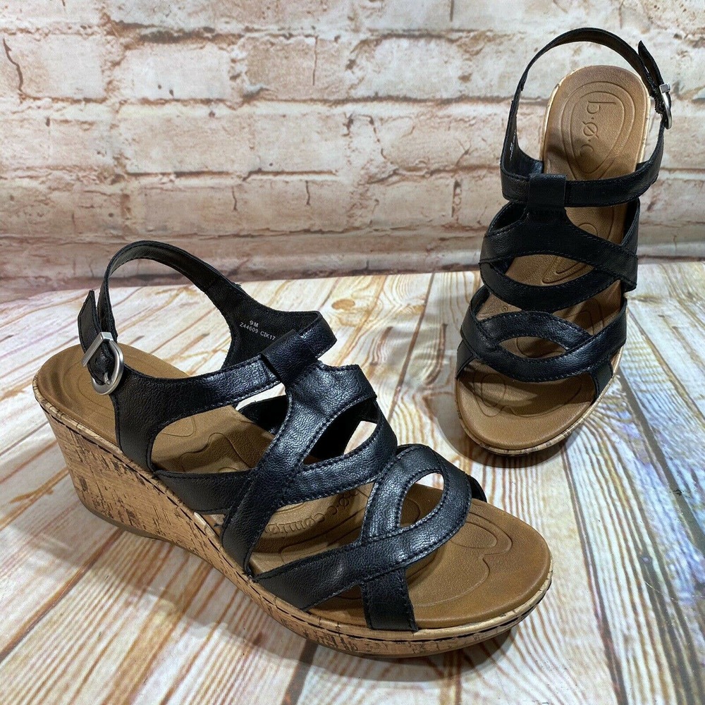 BOC Comfort Leather Cork Wedge Heel Sandals Shoes